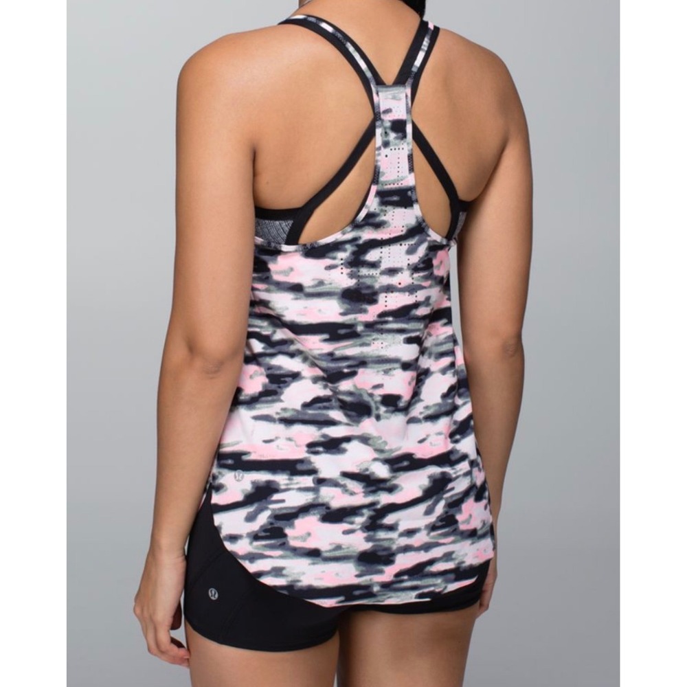 Lululemon Barely Pink Grey Camo Racerback Tank Laser Cut Venting Womens Medium